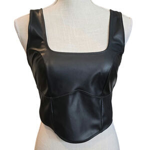 NWT Black Mesh Faux Leather Cropped Bustier Tank Sz Medium